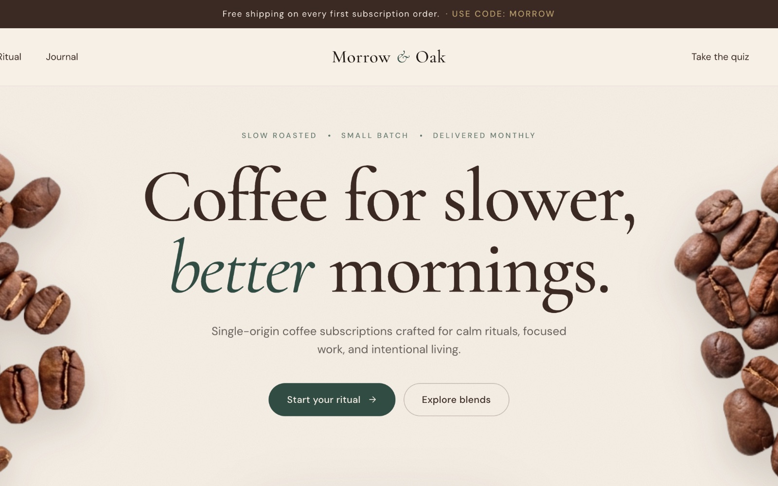 Morrow & Oak coffee storefront demo