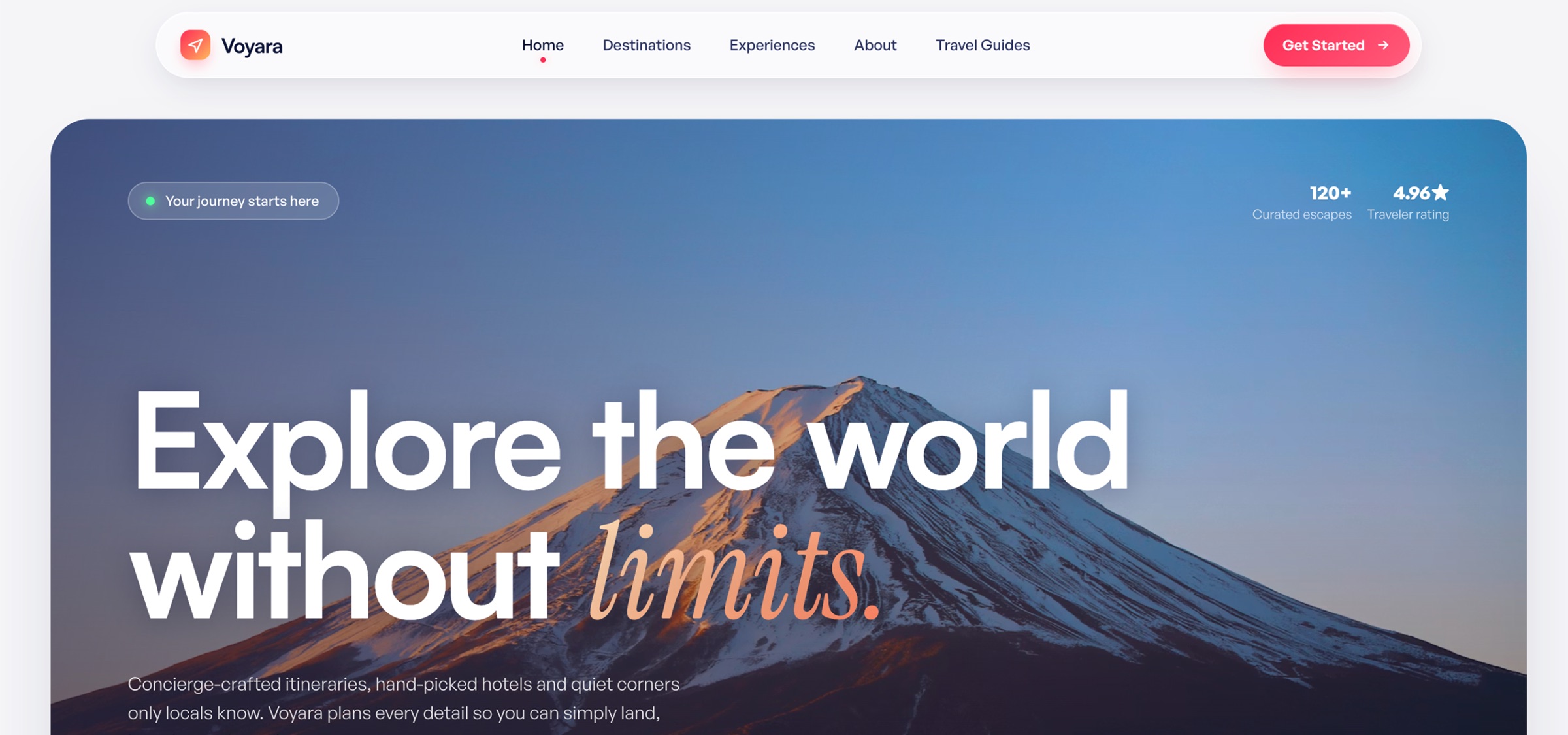 Voyara luxury travel landing page demo